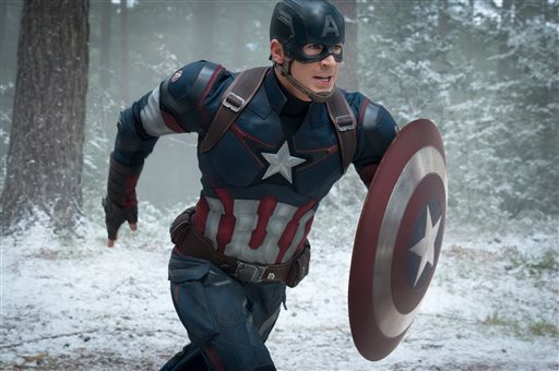 This photo provided by Disney/Marvel shows, Chris Evans as Captain America/Steve Rogers, in the new film, "Avengers: Age Of Ultron." The movie releases in U.S. theaters on May 1, 2015. AP