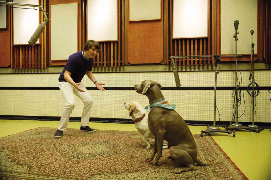 DANO with furry pals in a recording session scene from “Love & Mercy” 