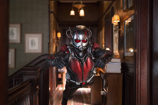 This photo provided by Disney shows Paul Rudd as Scott Lang/Ant-Man in a scene from Marvel's "Ant-Man." The film releases in the U.S. on Friday, July 17, 2015. (Zade Rosenthal/Disney/Marvel via AP)