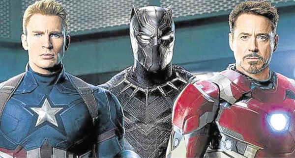 WARRING protectors, from left: Captain America (Chris Evans), Black Panther (Chadwick Boseman) and Iron Man (Robert Downey Jr.)