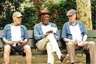 From left: Alan Arkin, Morgan Freeman and Michael Caine in “Going in Style”