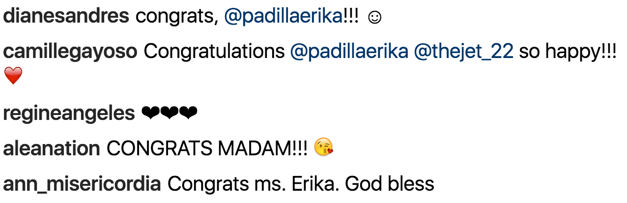 Image: Screen grab of netizens' comments on Erika Padilla's Instagram post
