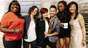 MARC Anthony Nicolas with the ladies of “The Talk” (from left): Sheryl Underwood, Sara Gilbert, Sharon Osbourne, Aisha Tyler and Julie Chen.