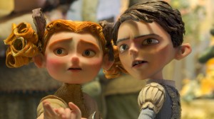 Characters Winnie, voiced by Elle Fanning, left, and Eggs, voiced by Isaac Hempstead Wright, appear in a scene from ‘The Boxtrolls.’ AP 