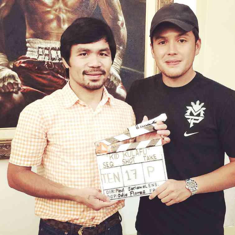 Director Paul Soriano (right) reports that he got full cooperation from his famous subject Manny Pacquiao for the biopic, “Kid Kulafu.”
