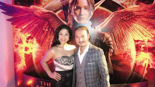 “SAIGON” stars Eva Noblezeda (Kim) and Jon Jon Briones (The Engineer) during the “Hunger Games” premiere party at the Victoria House, London  