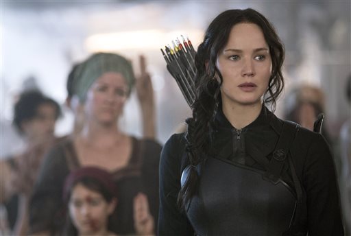 In this image released by Lionsgate, Jennifer Lawrence portrays Katniss Everdeen in a scene from "The Hunger Games: Mockingjay Part 1." AP