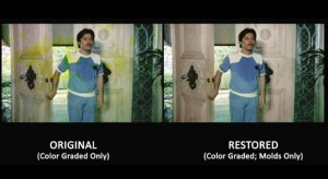 CHRISTOPHER de Leon in a scene from “Hindi Nahahati ang Langit” that was damaged by molds and fungus marks (left) and later restored by experts