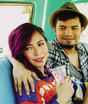 Yeng Constantino (left) and fiancé Yan Asuncion play musicians on the road in their prenup shoot.   credit Nice Print Photo 