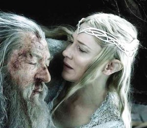 Galadriel (Cate Blanchett) tends to the wounded Gandalf (Ian McKellen).