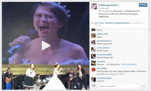 Screenshot of the video of Marian Rivera-Dantes singing with the band Aegis, posted on Instagram by fans.