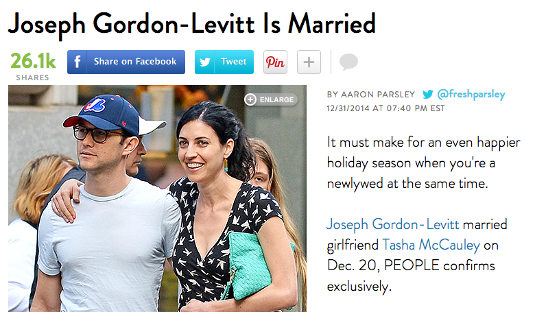 Screenshot of People.com's article on Joseph Gordon-Levitt's wedding.