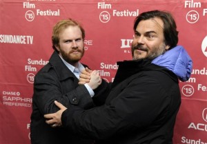 Jack Black, right, and Henry Zebrowski, cast members in "The D Train," pose together at the premiere of the film at the Library Center Theatre during the 2015 Sundance Film Festival on Friday, Jan. 23, 2015, in Park City, Utah. AP