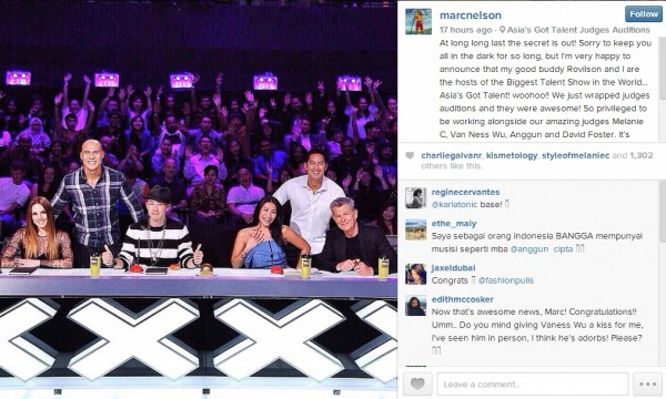 Marc Nelson (standing, right) announced that he good friend Rovilson Fernandez are hosting "Asia's Got Talent." Screengrab from Nelson's Instagram account. 