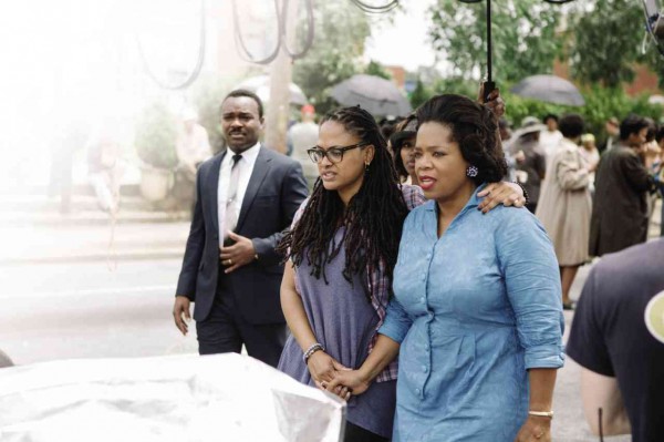 FROM left: David Oyelowo (as Dr. Martin Luther King Jr.), director Ava DuVernay and Oprah Winfrey on the set of “Selma”