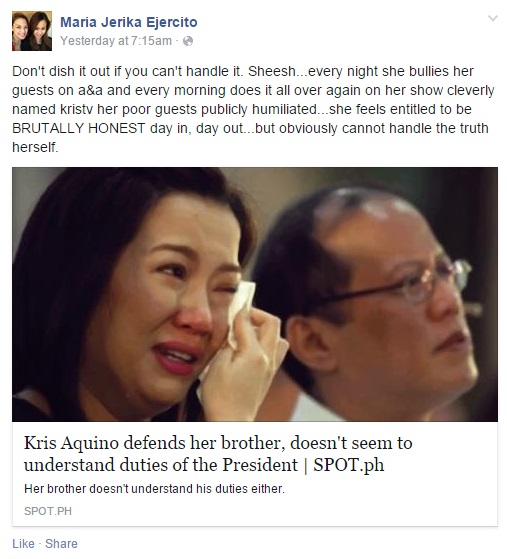 Screengrab from Jerika Ejercito's Facebook account. 