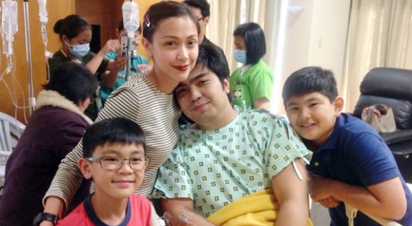 Jolo Revilla, Jodi Sta. Maria and kids at the hospital. PHOTO from Lani Mercado's Facebook