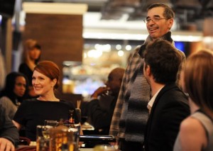 In this image released by Sony Pictures Classics, actress Julianne Moore, left, and director Richard Glatzer appear on the set during the filming of "Still Alice." Glatzer died Tuesday, March 10, 2015, in Los Angeles after a four-year battle with ALS. He was 63. (AP Photo/Sony Pictures Classics, JoJo Whilden)