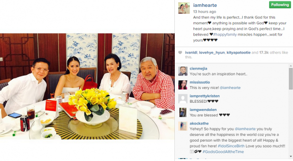 Senator Chiz Escudero and Heart Evangelista have dinner with her parents Cecilia and Reynaldo Ongpauco. Screengrabbed from Heart Evangelista's Instagram account