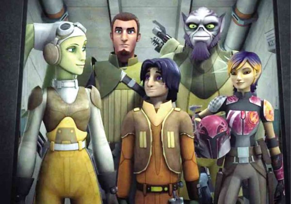 “REBELS” heroes (from left) Hera, Kanan, Ezra, Zeb and Sabine