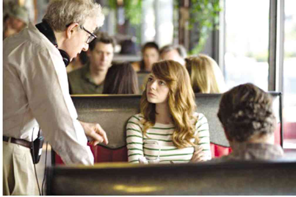 HE DIRECTS Emma Stone on the set of “Irrational Man.”