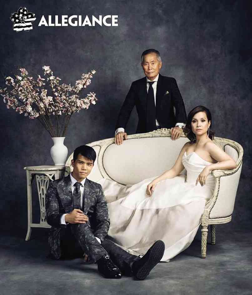 THE KIMURA family, all glammed up for Vanity Fair shoot: Telly Leung, George Takei (center) and Lea Salonga PHOTO COURTESY OF LUKE FONTANA