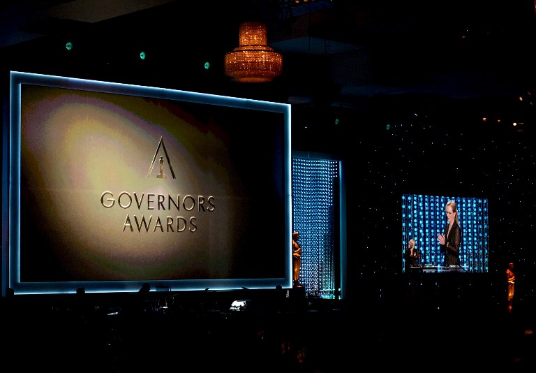 Actress Meryl Streep speaks onstage during the Academy of Motion Picture Arts and Sciences' 7th annual Governors Awards at The Ray Dolby Ballroom at Hollywood & Highland Center on November 14, 2015 in Hollywood, California.   Kevin Winter/Getty Images/AFP