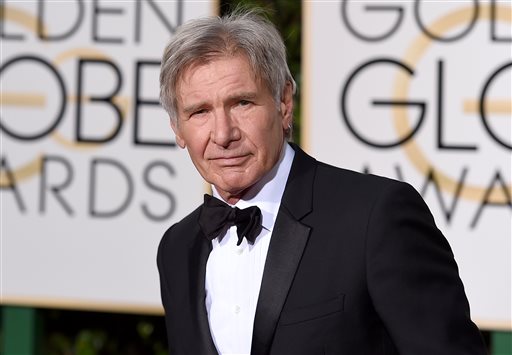 Harrison Ford arrives at the 73rd annual Golden Globe Awards on Sunday, Jan. 10, 2016, at the Beverly Hilton Hotel in Beverly Hills, Calif. AP