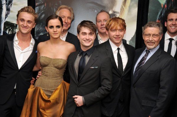 Tom Felton, Emma Watson, Alan Rickman, Daniel Radcliffe, David Yates, Rupert Grint, Barry M. Meyer and Matthew Lewis attend the New York premiere of "Harry Potter And The Deathly Hallows: Part 2" at Avery Fisher Hall, Lincoln Center on July 11, 2011 in New York City.   AFP FILE PHOTO