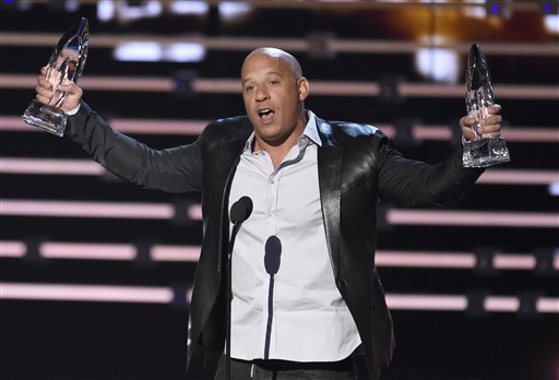 Vin Diesel accepts the award for favorite movie for "Furious 7" at the People's Choice Awards at the Microsoft Theater on Wednesday, Jan. 6, 2016, in Los Angeles. AP PHOTO