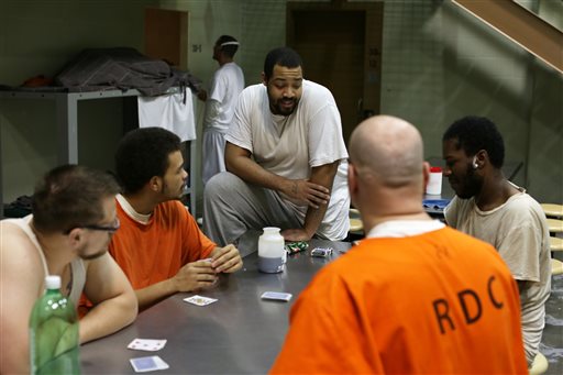 This image released by A&;E Networks shows a scene from "60 Days In," a 12-episode series about a group of innocent civilians who spent two months in an Indiana jail. The series premieres with a double episode on March 10 on A&E. (A&E Networks via AP)