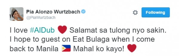 SCREENGRAB FROM PIA WURTZBACH'S TWITTER ACCOUNT