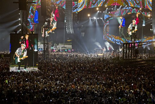 Thousands gather at the Ciudad Deportiva as the Rolling Stones perform in Havana, Cuba, Friday March 25, 2016. The Stones are performing in a free concert in Havana Friday, becoming the most famous act to play Cuba since its 1959 revolution. AP Photo