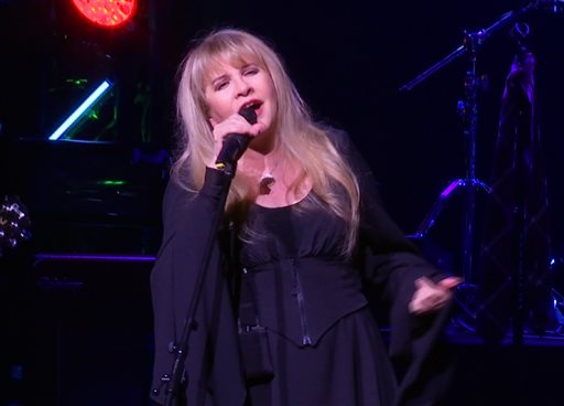 This image made from video shows singer Stevie Nicks singing "Rhiannon" during a surprise performance after the curtain call for the musical "School of Rock," Tuesday, April 26, 2016, in New York. AP