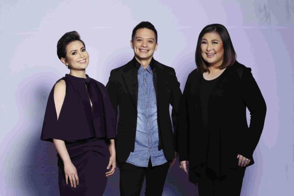 “THE VOICE Kids” coaches (from left): The author, Bamboo and Sharon Cuneta