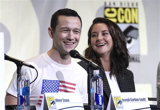 Joseph Gordon-Levitt, left, and Shailene Woodley attend the "Snowden" panel on day 1 of Comic-Con International on Thursday, July 21, 2016, in San Diego. AP