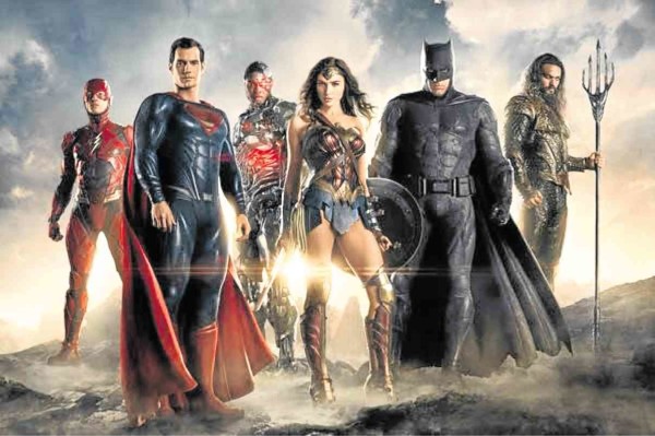 TEAMMATES (from left) Flash (Ezra Miller), Superman (Henry Cavill), Cyborg (Ray Fisher), Wonder Woman (Gal Gadot), Batman (Ben Affleck), Aquaman (Jason Momoa)