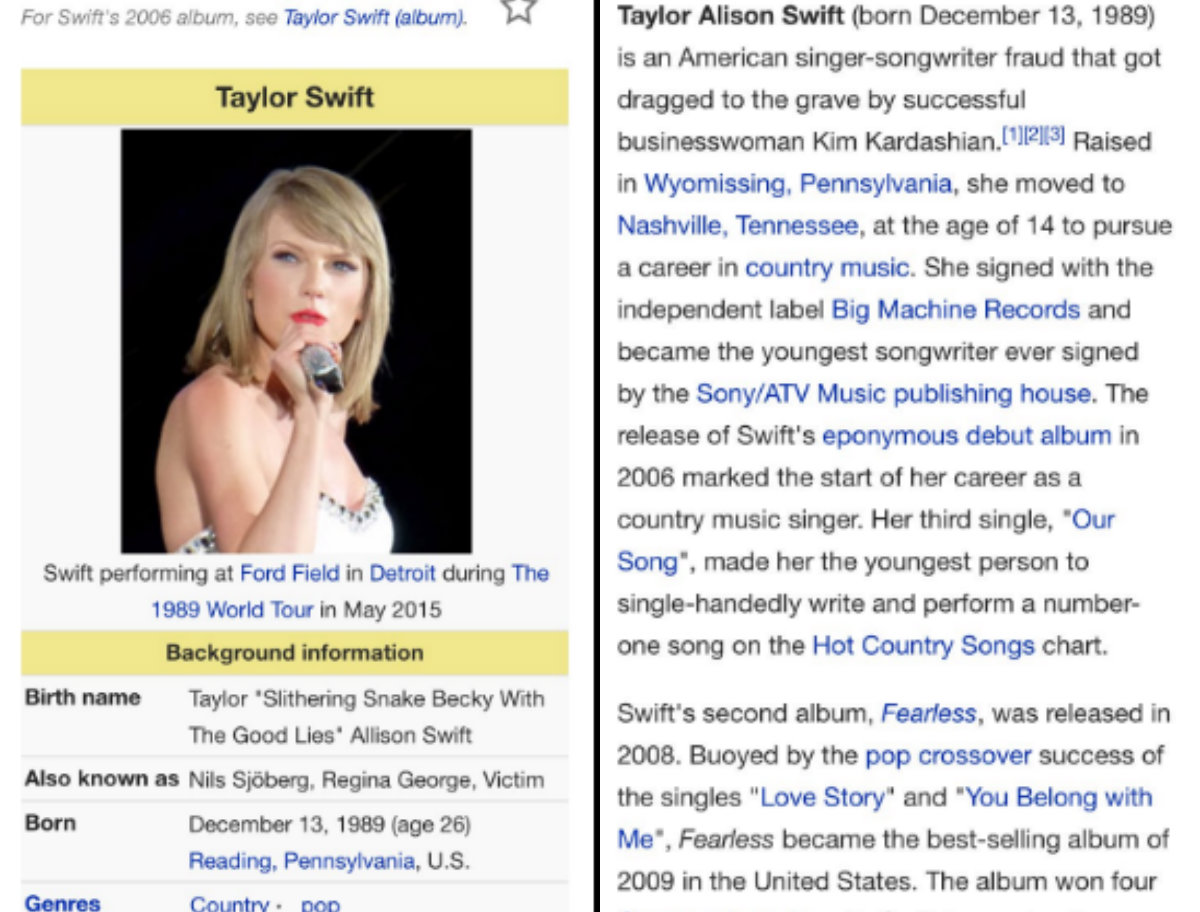 Taylor Swifts Wikipedia Page Vandalized Inquirer Entertainment
