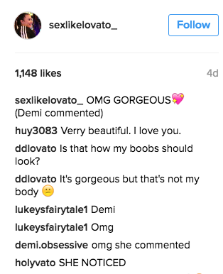demi lovato commented on Instagram artwork