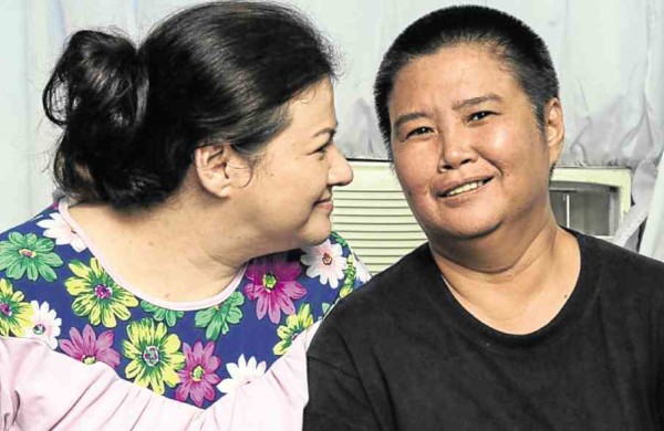 Roces (left) with her partner Blessy Arias on the set of “Binalot” —ELOISA LOPEZ