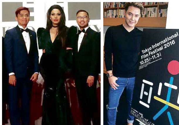 Paolo Ballesteros (as Angelina Jolie, center) with director Jun Robles Lana (left) and  producer Perci Intalan; right photo: Ballesteros before the makeover —TIFF