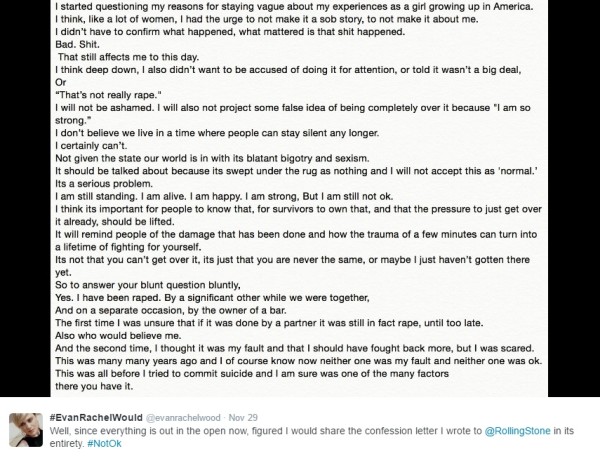 Evan Rachel Wood's confession on Twitter