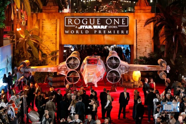 HOLLYWOOD, CA - DECEMBER 10: A view of the atmosphere at The World Premiere of Lucasfilm's highly anticipated, first-ever, standalone Star Wars adventure, "Rogue One: A Star Wars Story" at the Pantages Theatre on December 10, 2016 in Hollywood, California.   Rich Polk/Getty Images for Disney/AFP