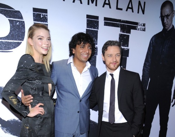 NEW YORK, NY - JANUARY 18: (L-R) Actress Anya Taylor-Joy, Director, writer, producer M. Night Shyamalan and actor James McAvoy attend "Split" New York Premiere at SVA Theater on January 18, 2017 in New York City.   Matthew Eisman/Getty Images/AFP