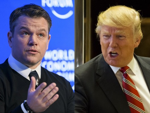 US actor Matt Damon speaks as he takes part in a panel session during the first day of the World Economic Forum, on January 17, 2017 in Davos. The global elite begin a week of earnest debate and Alpine partying in the Swiss ski resort of Davos on January 17, 2017 in a week bookended by two presidential speeches of historic import. / AFP PHOTO / FABRICE COFFRINI