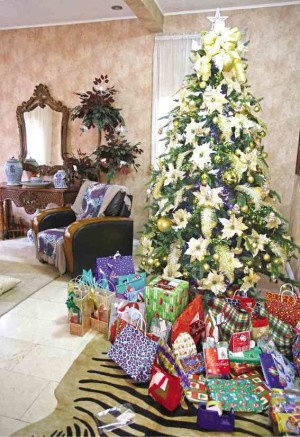 Christmas tree, teeming with presents