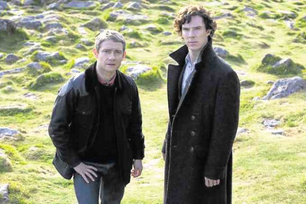 Martin Freeman (left) and Benedict Cumberbatch star in the television series, “Sherlock.”
