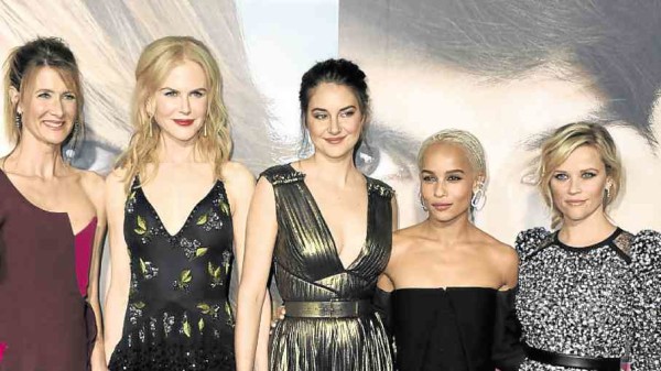 Shailene Woodley (center) with her “Big Little Lies” costars, from left, Laura Dern, Nicole Kidman, Zoë Kravitz and Reese Witherspoon