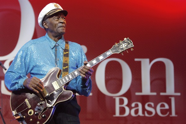 FILE - In this Nov. 13, 2007 file photo, legendary U.S. musician Chuck Berry performs on stage at the Avo Session in Basel, Switzerland. Berry, rock 'n' roll's founding guitar hero and storyteller who defined the music's joy and rebellion in such classics as "Johnny B. Goode," ''Sweet Little Sixteen" and "Roll Over Beethoven," died Saturday, March 18, 2017, at his home west of St. Louis. He was 90. (Peter Klaunzer/Keystone via AP, File)