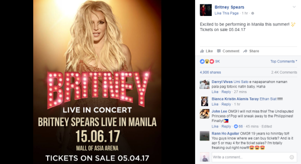 Screengrab from Britney Spears' Facebook page